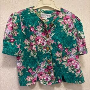 Jessica Howard Floral Teal and Pink Blouse